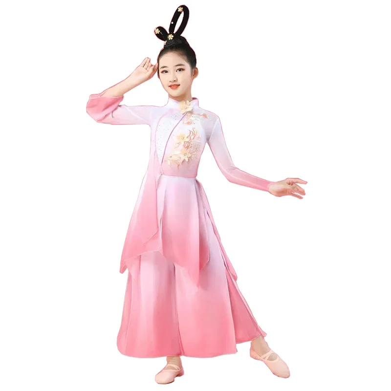 Hanfu Trajes de Dança Clássica para Crianças, Trajes de Dança, Ventilador Chinês Elegante Tradicional, Yangko Dancewear, Roupas Folclóricas,