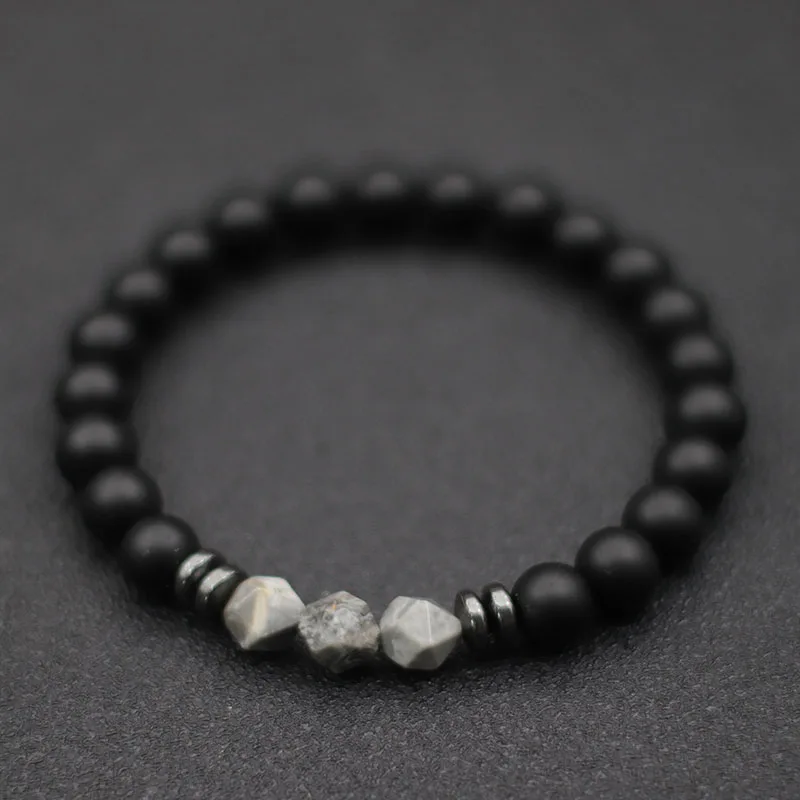 Fashion Mens Bracelet Black Onyx Stone Braclet Irregular Natural Tiger Eyes Sodalite Beaded Braslet Pulsera Hombre Accessories