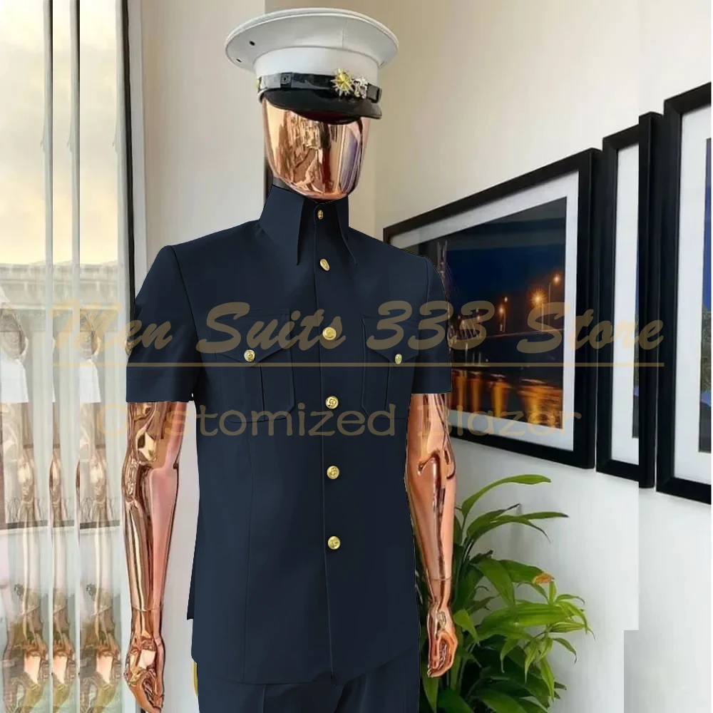 Safari Men's Suits Customized Short Sleeve Stand Lapel Slim Fit 2 Piece Jacket Pants High Quality Summer Male Clothing Costume view 5