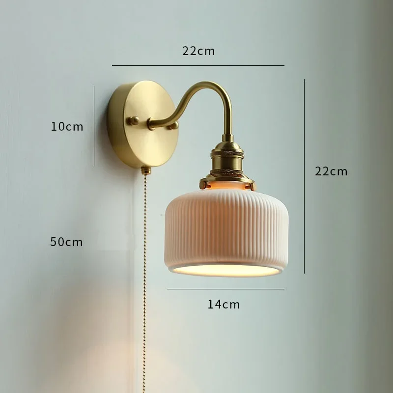 Imagem -04 - Cerâmica Moderna Lâmpada de Parede Led Sconce Beside Pull Espelho do Banheiro Cobre Stair Light China Switch Novo