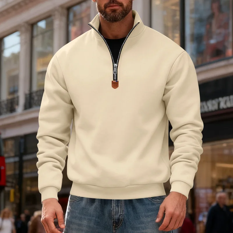 

Мужская толстовка на флисовой подкладке с воротником-стойкой на молнии, однотонная, теплая, для зимы