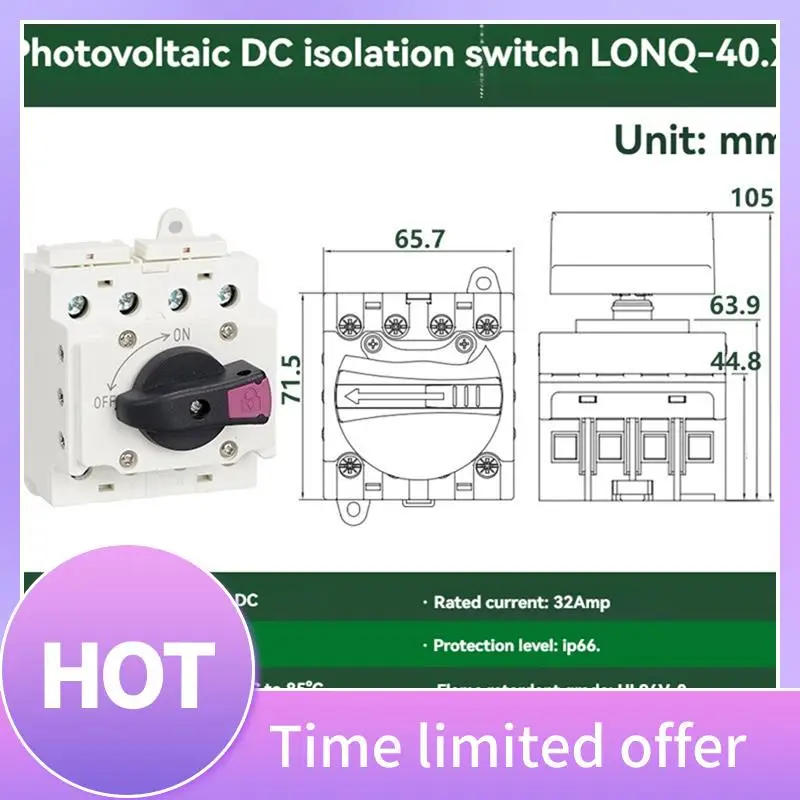 

B68A Solar Isolator Switch PV DC 1200V 32A Solar Rotating Handle Isolator Rotary Switch Disconnector For Solar Device A