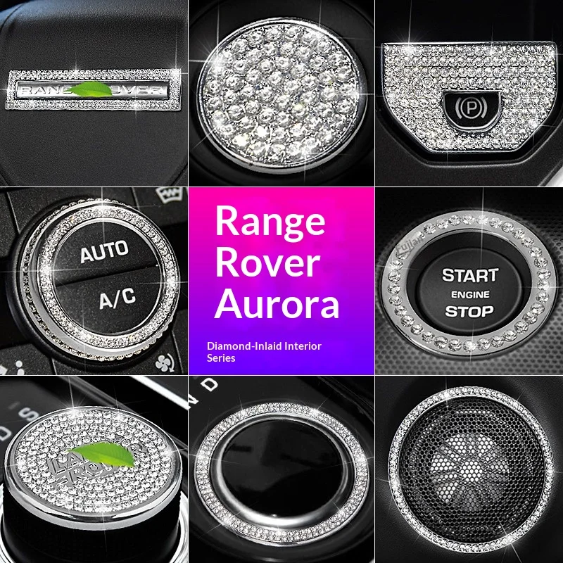 Ranger Rover Evoque 2014‑2018 Interior Rhinestone Decor Stickers, for Steering Wheel, Center Console & Gear Shift, One‑Touch Sta