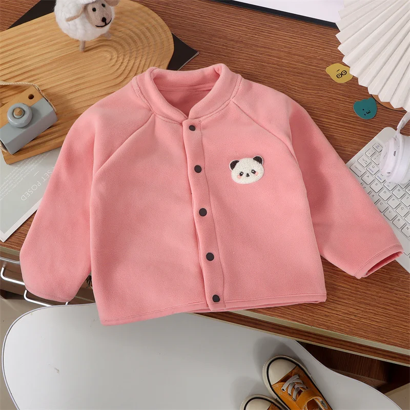 Autumn Children Fleece Coats Boys Girls Cute Panda Stand Collar Jackets Kids Winter Thermal Outerwear Infant Casual Clothing