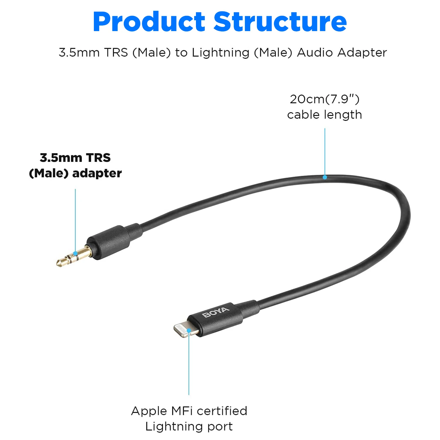 BOYA BY-K1-K9 Professional Extension Microphone Audio Adapter Cable for Wireless Microphone iPhone Xiaomi DJI OSMO™ ACTION DSLR
