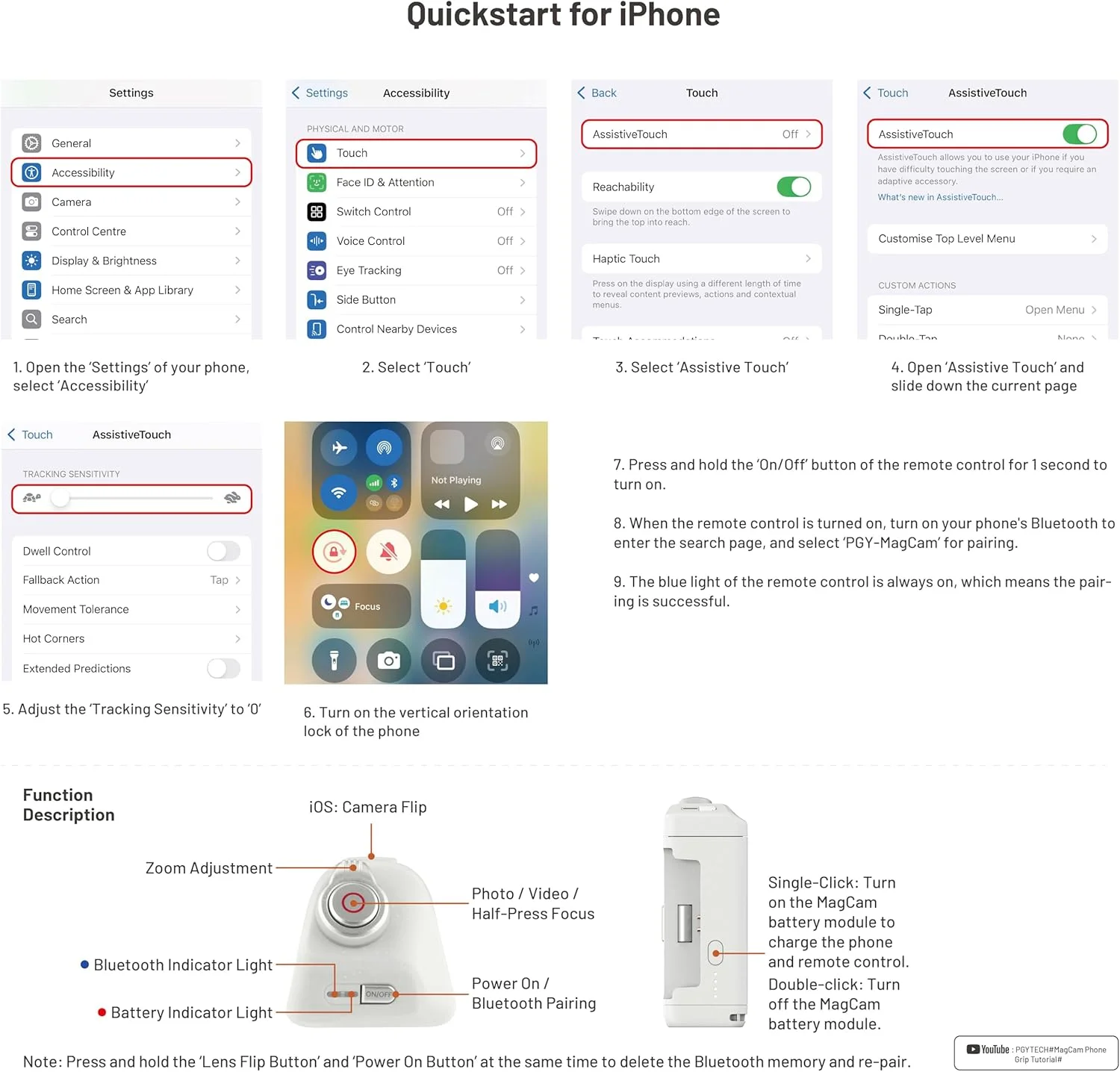 وحدة تحكم الكاميرا المحمولة PGYTECH، ضوء ملء مغناطيسي، كاميرا MagCam Bluetooth للتحكم عن بعد