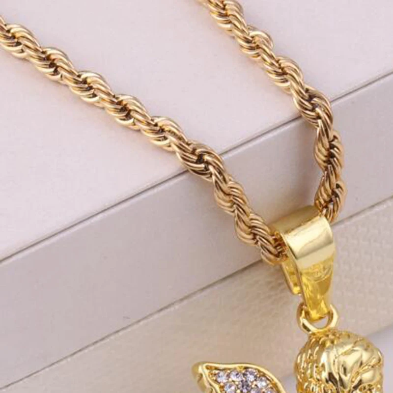 Geroff Pendant Necklace For Men Creative Design Gold Color Stainless Steel Rope Chain Hip Hop Rock Party Jewelry Gifts