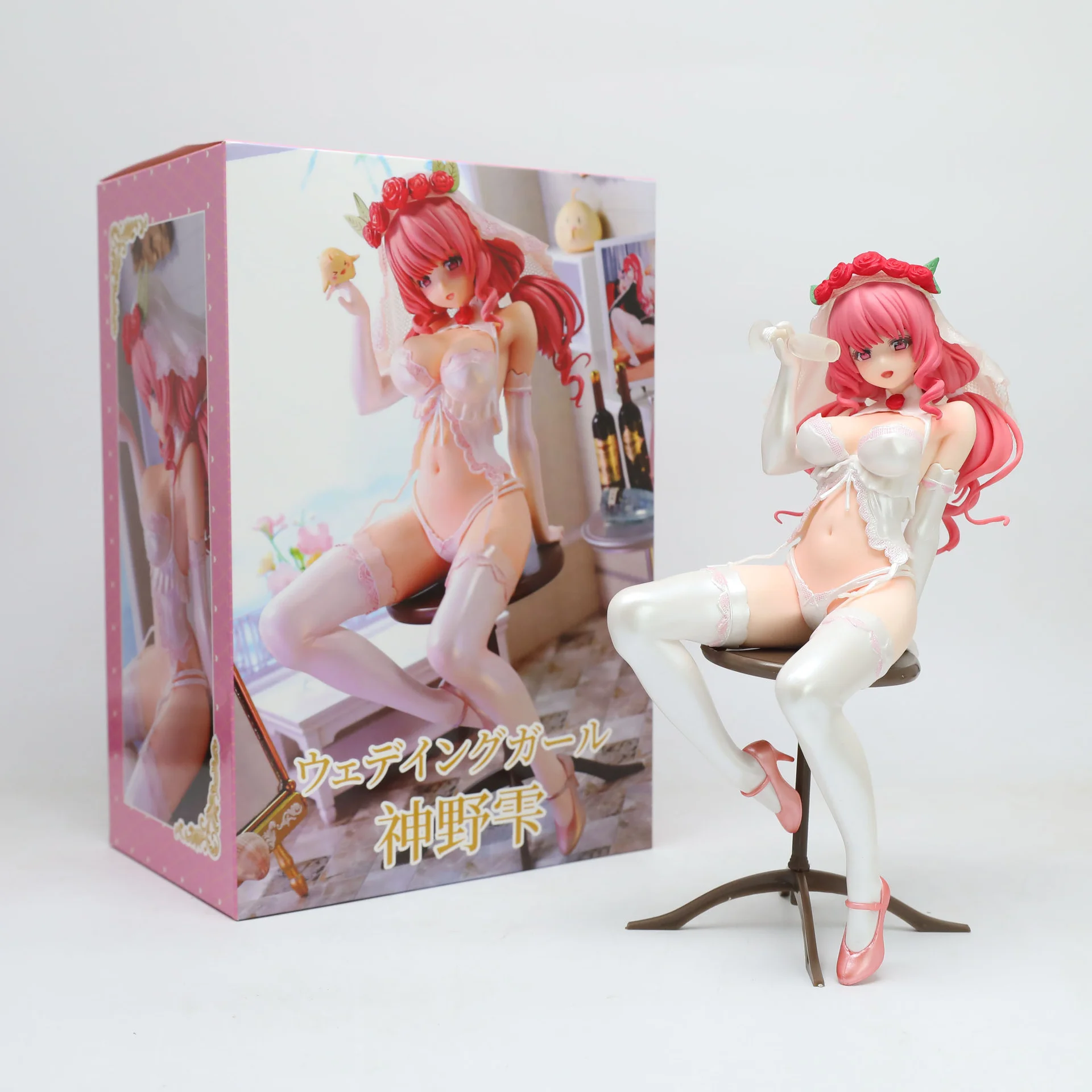 Anime-Figur mit Rosa Haaren, Braut mit Hochzeitsschleier, PVC-Sammlerfigur, Schreibtisch-Dekoration, Computer-Gehäuse-Deko, Geschenk für Erwachsene