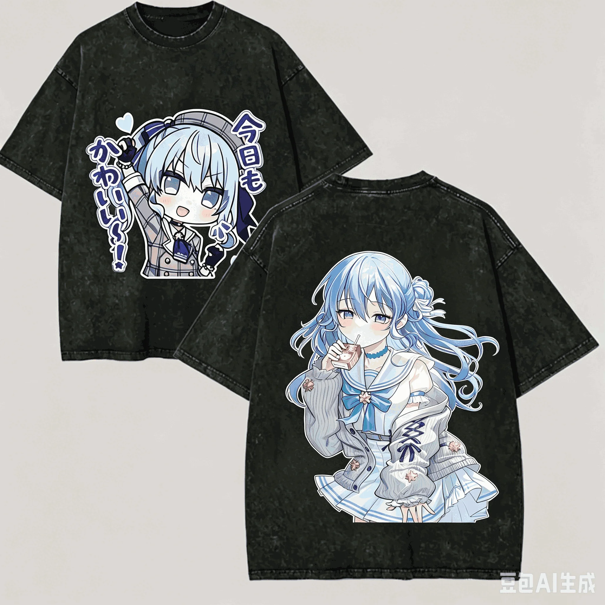 Hoshimachi Suisei Washed T shirt Anime Lovr Harajuku New Model Oversized Vintage Loose Unisex Vintage Loose Retro Fashion soft