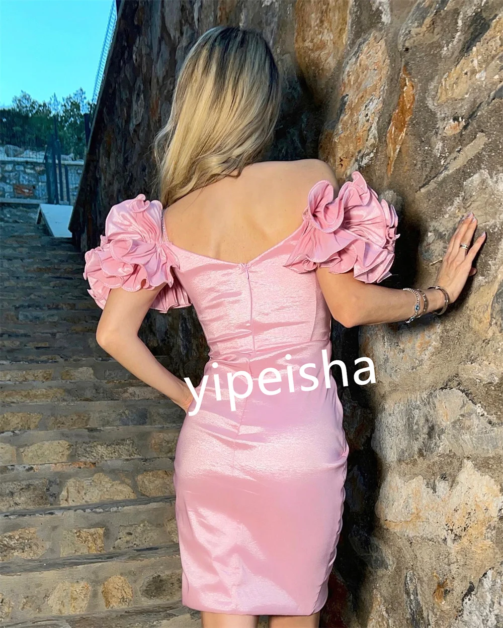 Customized Satin Pleat Graduation A-line Off-the-shoulder Bespoke Occasion Gown Short Dresses