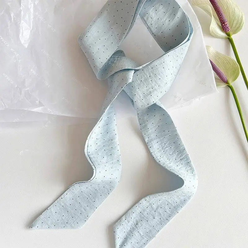 Women Narrow Long Scarf 190x4.5cm Polka Dot Tie Bag Ribbon Headband Choker Streamer Lady Accessories
