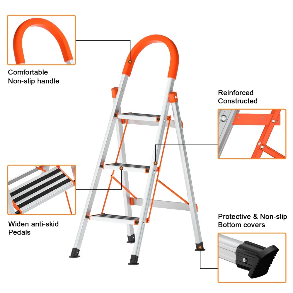 Ladnamy Non-slip Home Step Ladders Indoor Folding Ladder Multi-functional Thickened Steel Pipe Shrinking Step Stools