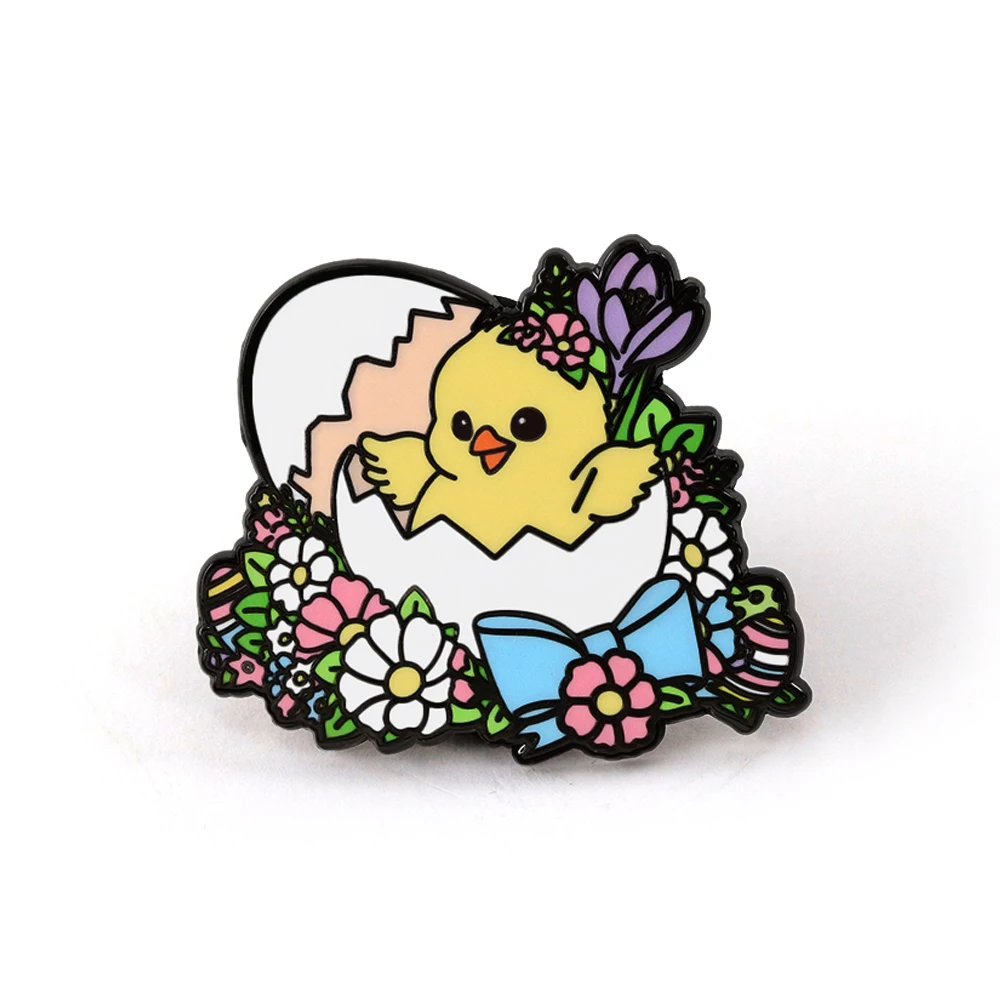 Osterküken-Brut-Emaillierter Anstecker Blumenkranz-Schleifen-Pin Frühlings-Themen-Abzeichen Feiertagsgeschenk Entzückendes Tier-Ei-Accessoire – Detail 7