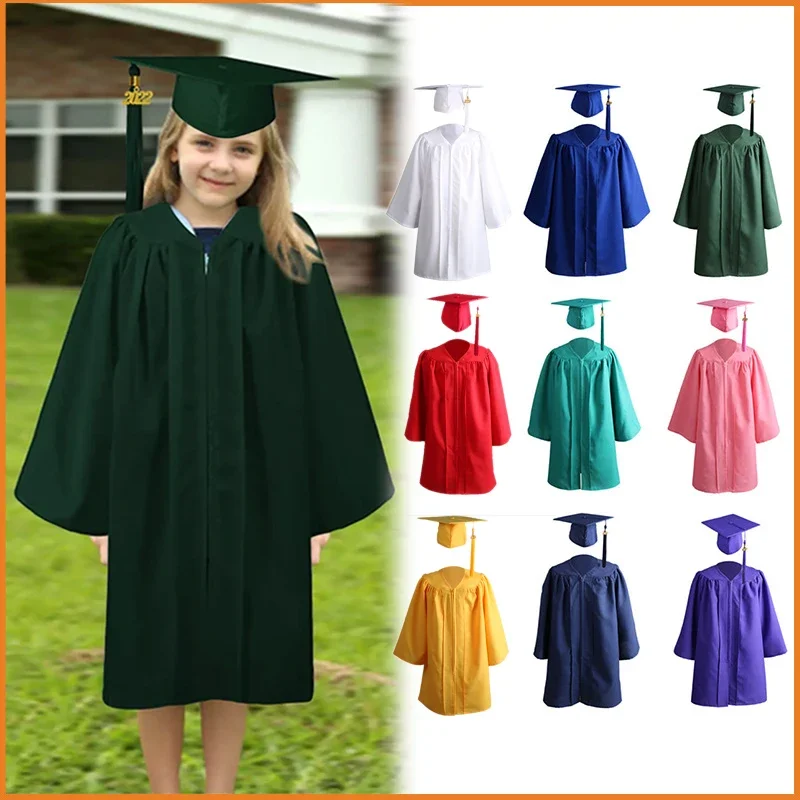 

91-138cm Kids Primary School Graduation Costume Kindergarten Bachelor Gown Academinc Uniform Boy Gilr Photography Robe Hat Set