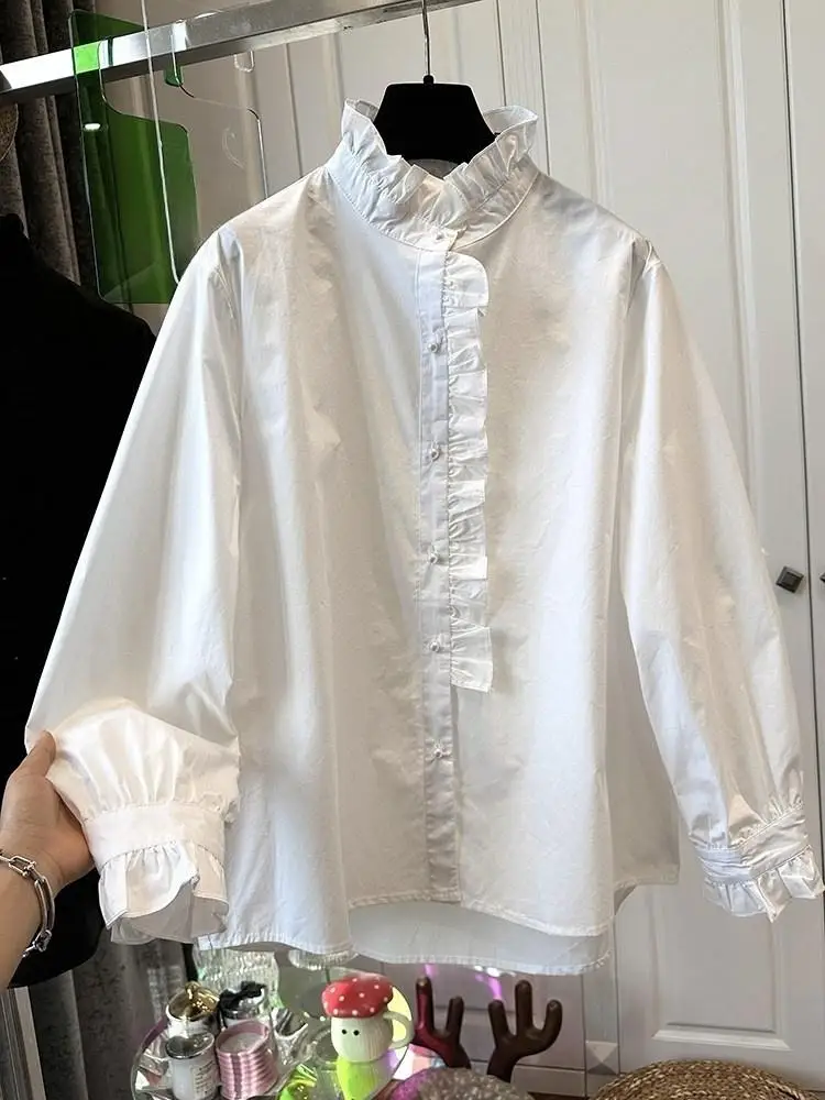 

Women Shirts&blouses Solid Ruffles White Korean Fashion Vintage Elegant Blusas Mujer Spring Autumn Camisas