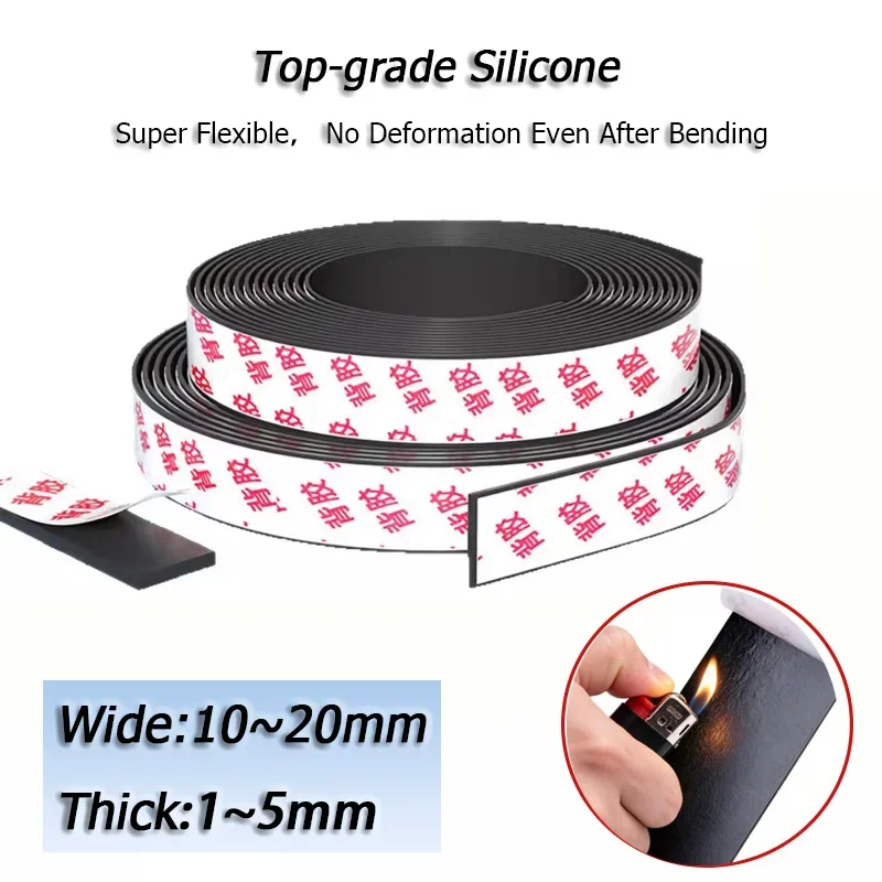 1/5/10M Black Silicone Double Sided Tape Self Adhesive High Temp Resistant Seal Gasket Anti-slip Anti-vapor Strip