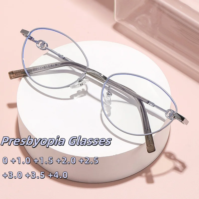

Fashionable Metal Framed Presbyopia Glasses New Oval Shaped Anti Blue Light Glasses Optical Prescription Eyeglasses 0 TO +4.0