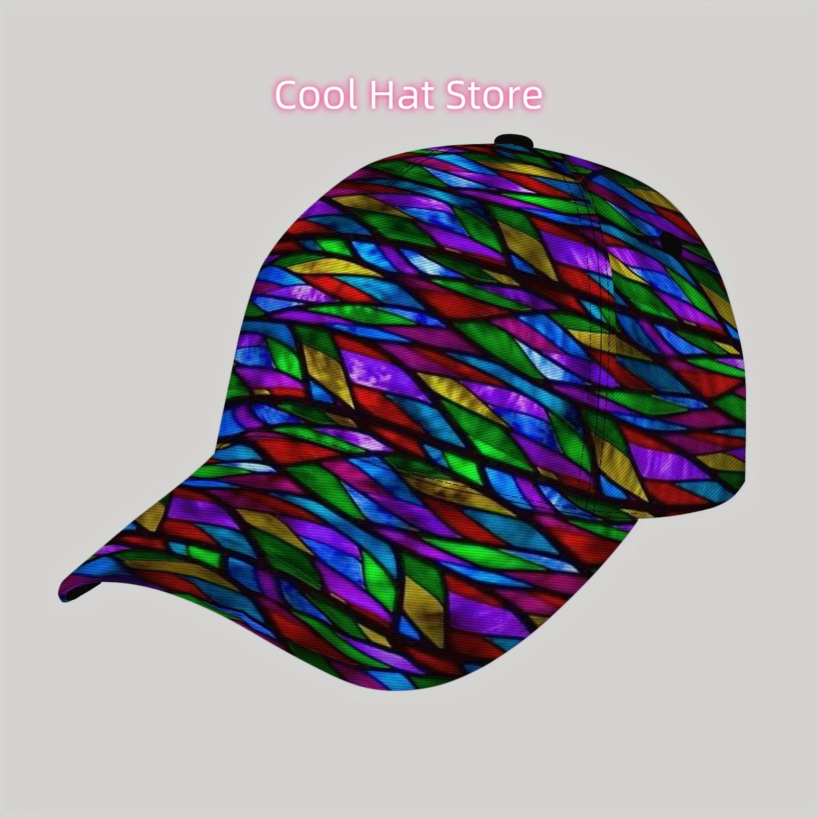 [Casual Chic] Funky Hip-Hop Style Sun Hat, Lightweight Polyester Baseball Cap with Adjustable Buckle, Vibrant Stained-Glass Desi