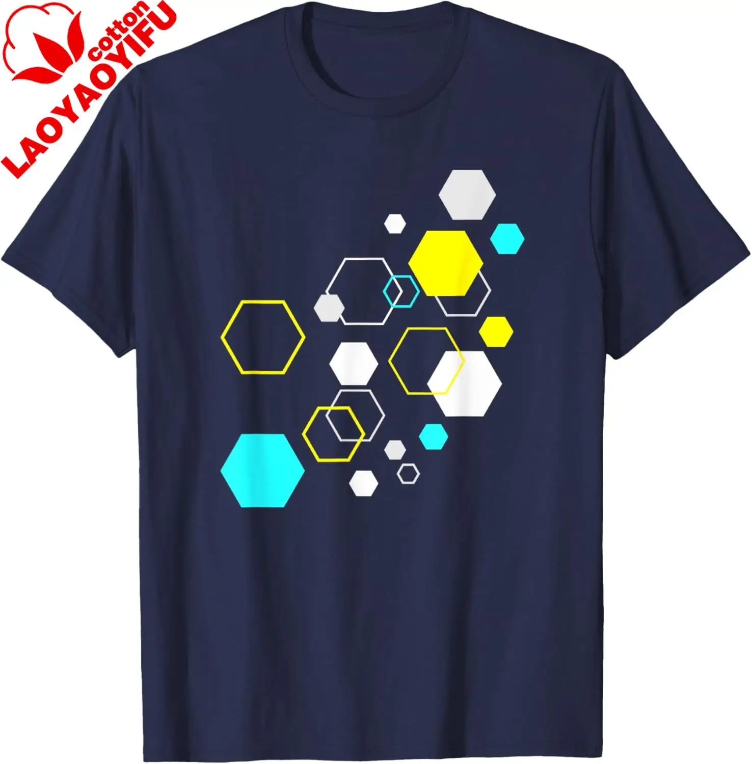 Geometric Shapes Abstract Modern Art Design Vintage Hexagon T-Shirt Harajuku Breathable and Comfortable Cotton Printed T-shirt