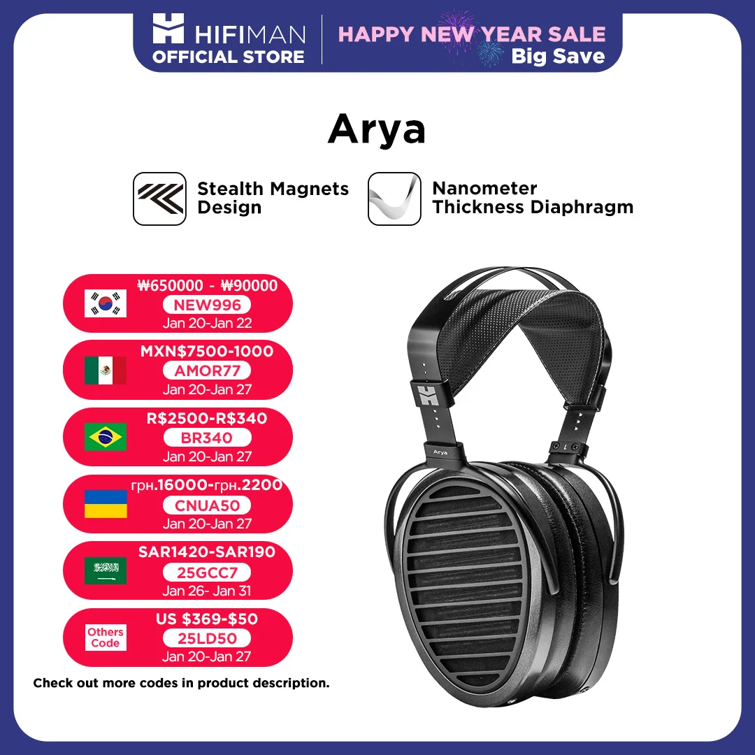 

HIFIMAN Arya Full-Size Over Ear Planar Magnetic Audiophile Adjustable Headphone Stealth Magnets Version