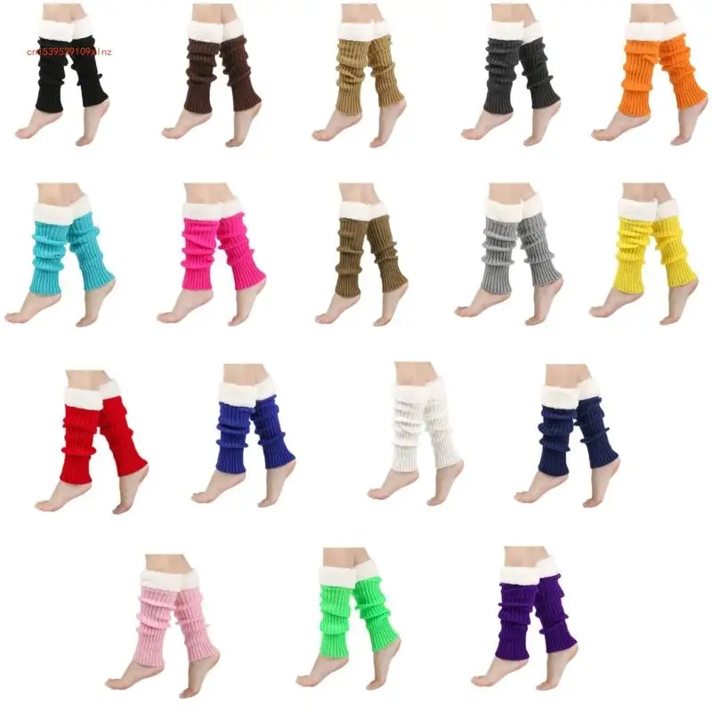 

Women's Winter Soft Acrylic Fibers Ribbed Knit Boot Toppers Cuffs Socks Christmas Elastic Plush Trim Leg Warmers Covers