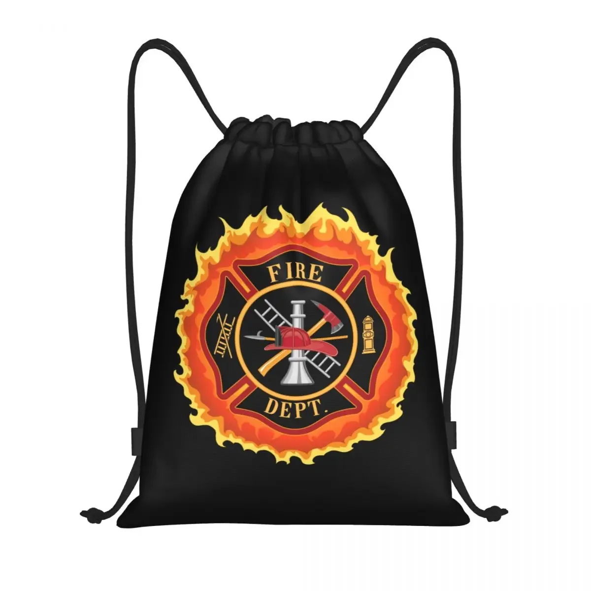 Custom fighter Cross With Flames Drawstring Bag Men Women Lightweight  Rescue man Sports Gym Storage Backpack