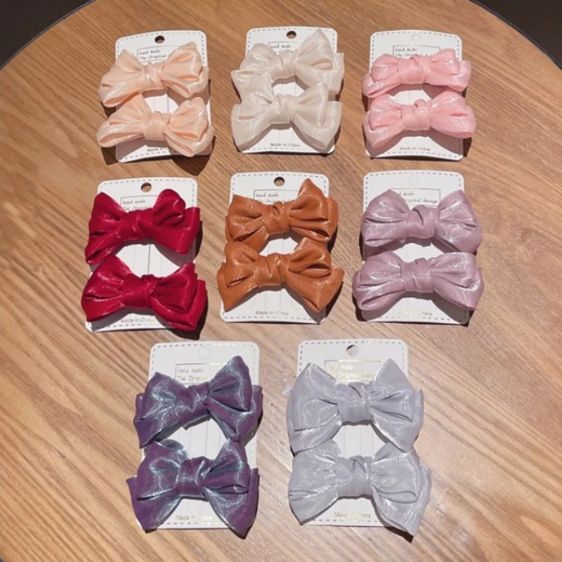 

2Pcs/Set Chiffon Hair Clips Girls Cheer Bowknot Hairpin Kids Head Clip Fashion Girls Boutique Hair Accessories Solid Clolor Pink