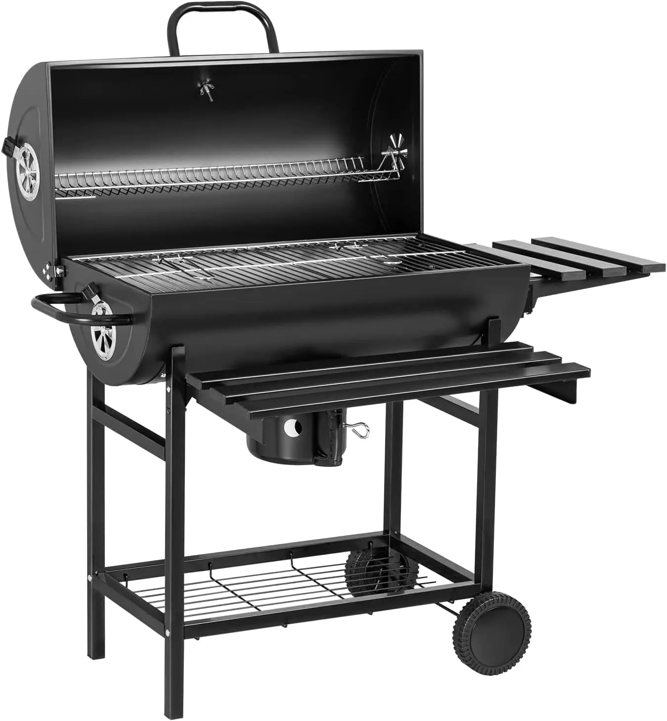 Charcoal Grill Barrel style BBQ Charcoal Grill with Three Item Racks Thermometer Double-Layer Chrome-Plated Iron Baking Pan