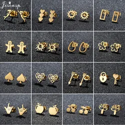Punk Stainless Steel Earings Fashion Jewelry Geometric Ear Studs Flower Sun Spades Mushroom Cherry Earrings Pendientes Gifts