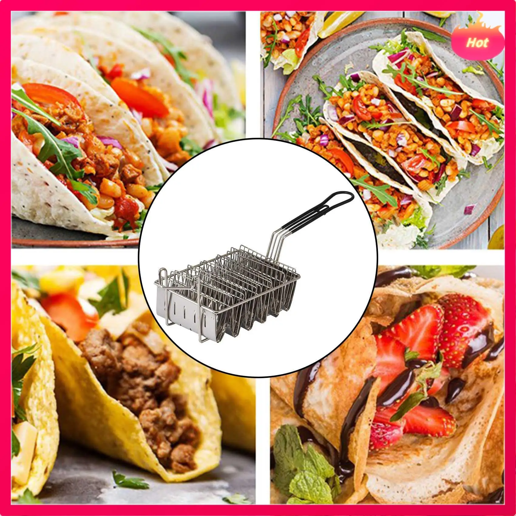 

Корзина для фритюрницы ABYP Taco, фритюрница Taco Shell, вмещает 6 фритюрниц, держатели для тако, корзина с ручкой, подставка для держателя тако