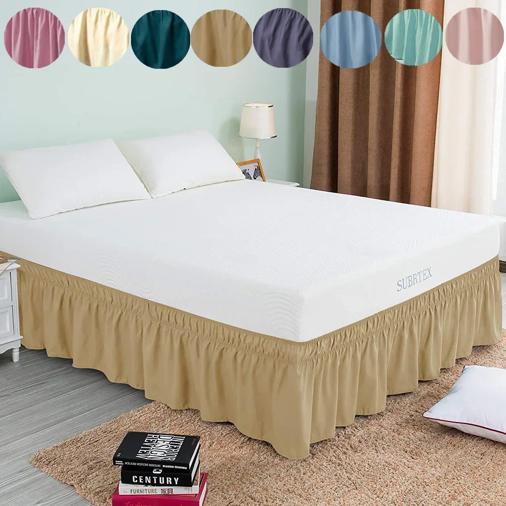 Solid Color Ruffles Elastic Household Bed Skirt Washable Bedroom Bed Decorative Skirts Home Decor Wrap Around Bed Skirts Hotel