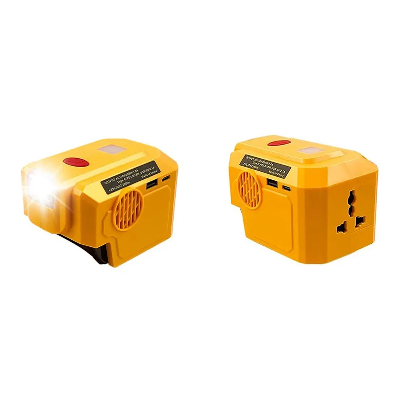 Inversor de corriente de 200W para Dewalt, batería de litio de 20V, adaptador USB de corriente portátil con luz LED