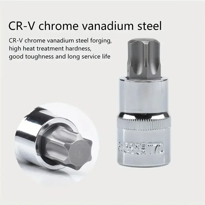 13-teiliger Torx-Bit-Steckschlüsselsatz, S2-Legierungsstahl Cr-V-Stahl Sternsteckschlüssel Torx-Schraubendreher-Bits, 1/4 Zoll T8-T30, 3/8 Zoll T40-T60, 1/2 Zoll T70 – Detail 6