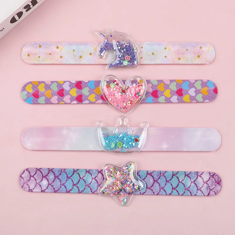 Kids Cartoon Wristband with Glitter Sequins Unicorn Mermaid Slap Bracelets Birthday Party Favors Gift Goodie Pinata Fillers