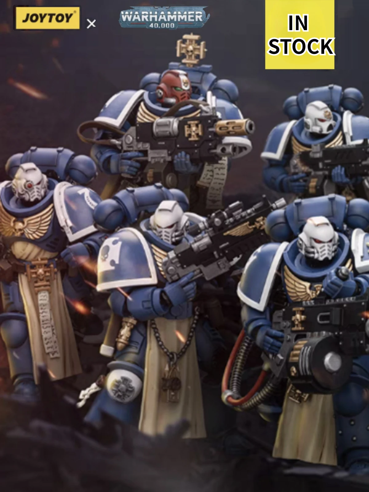 JOYTOY Warhammer 40K Ultramarines Sternguard sersan/dengan Combi-plasma 12.1cm Action Figure dengan sendi artikulasi