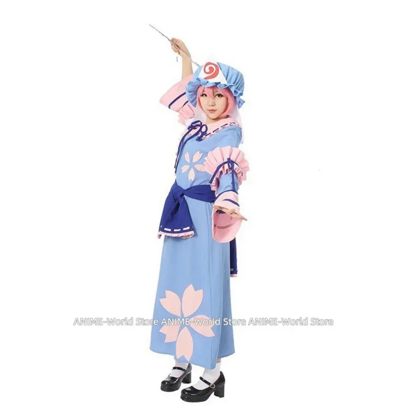 Yuyuko Saigyouji blue cosplay costume full set custom made any size wig shoes ac220v