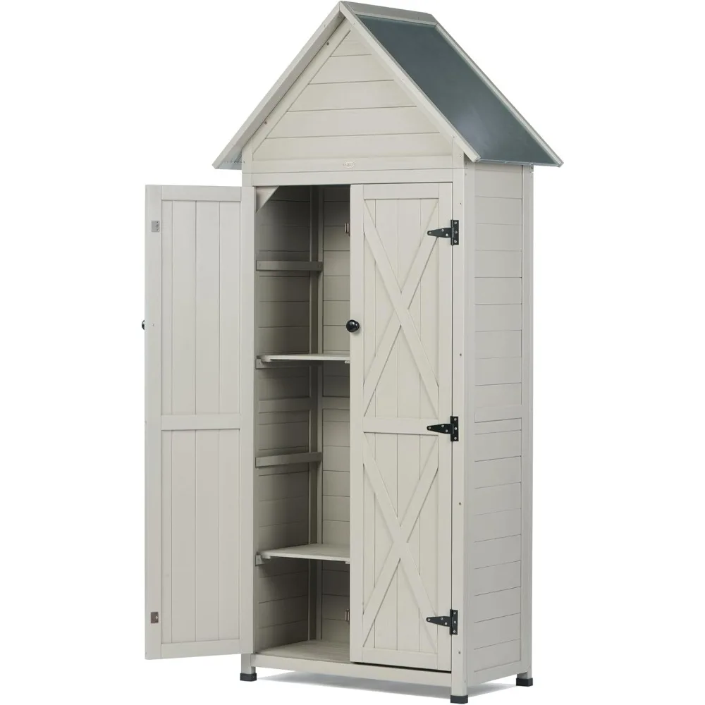 

Outdoor Storage Shed with Floor & Adjustable Shelves, Wooden Garden Tool Cabinet Weatherproof, 71" Vertical Patio Organizer