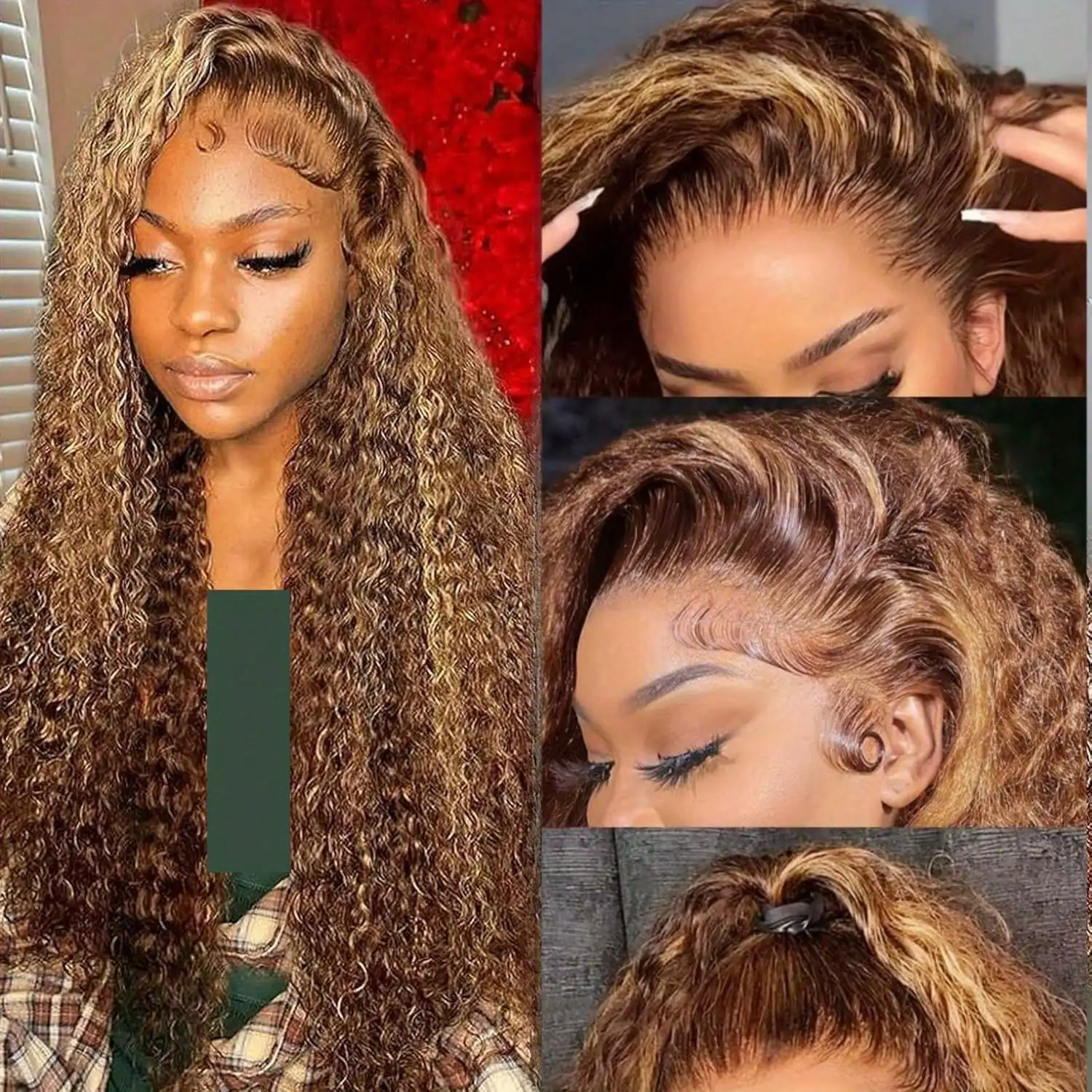 30 34 Inch Ombre Lace Front Wigs Human Hair For Women 13x6 Transparent Deep Wave Lace Front Wigs 4/27 Highlight Blonde Human Hair Curly Wig Pre Plucked With Natural Hairs 250% Density