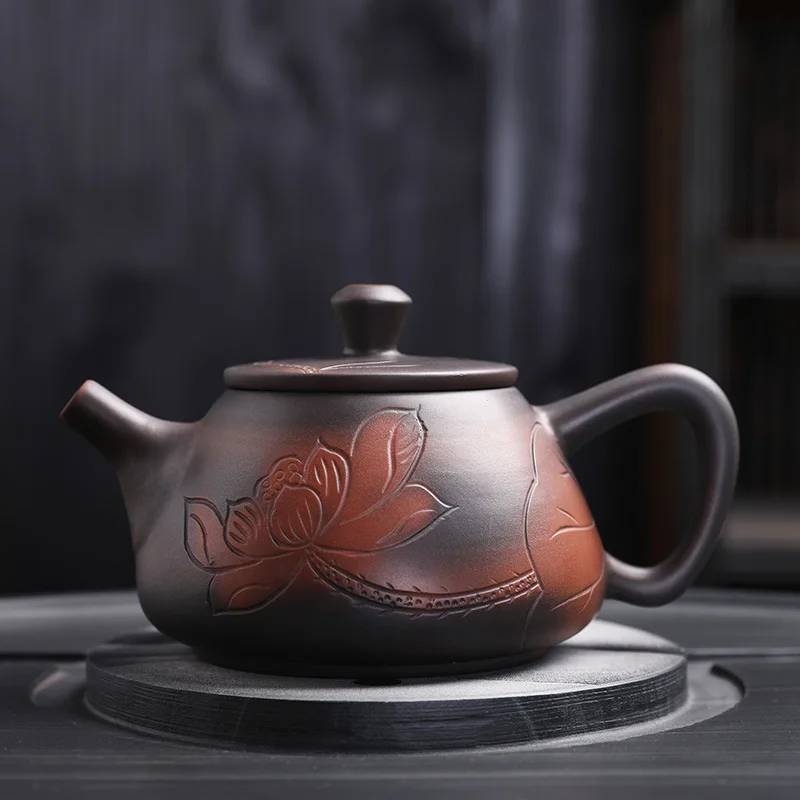 Retro High-end Purple Pottery Teapot Ceramic Household Purple Clay Single Pot Kung Fu Tea Set Jump Knife Pure Handmade Teapot