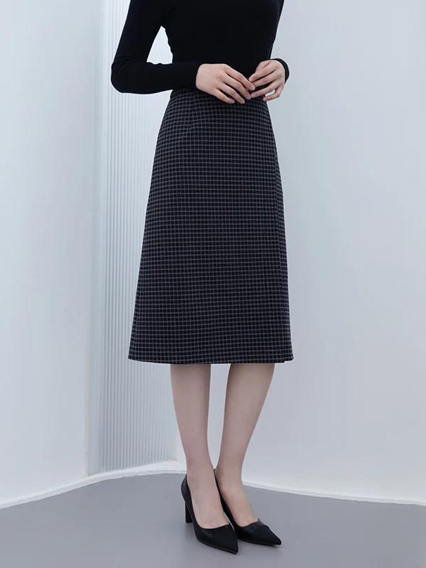 

Faionable Retro Plaid Skirt High Waist Midi A-Line Women's Autumn Winter New Sle Versatile Ci Commute Polyester Blend