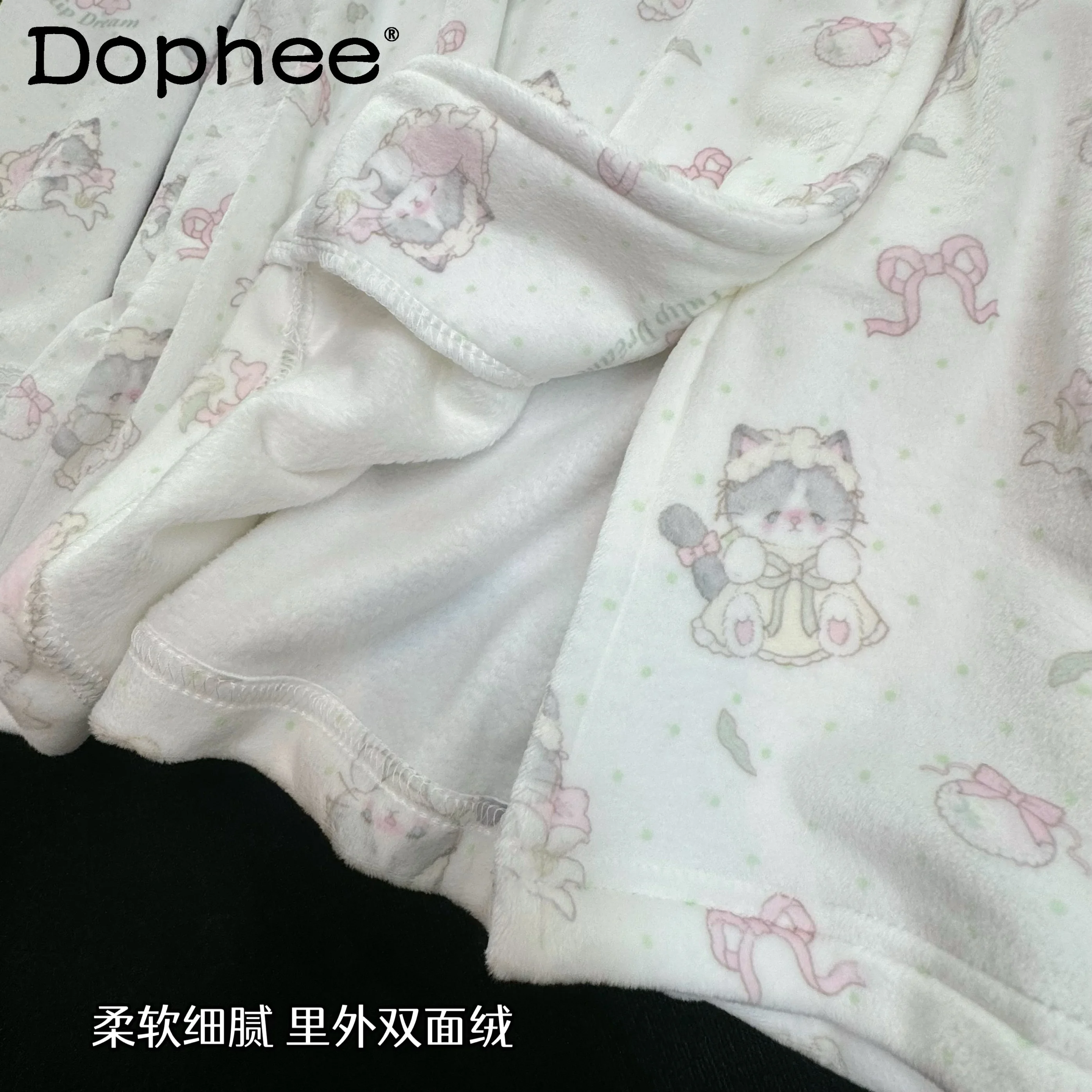 Original Japanese Autumn Winter New Cute Girl Lapel Long-sleeved Pajamas Cartoon Comfortable Soft Warm Thick Loungewear Set