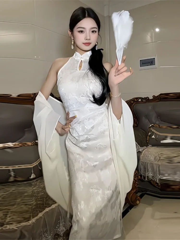 

Элегантное новое платье-ципао в китайском стиле для молодых женщин, летнее, в холодных тонах, длинная юбка, этнический стиль, для повседневной носки, с завышенной талией, А-силуэт