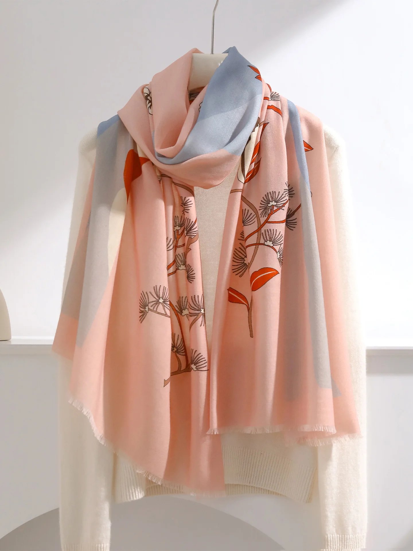 pink-woolen-scarf-lightweight-spring-summer-air-conditioned-room-women's-fashionable-neck-protection-long-rectangle-scarf
