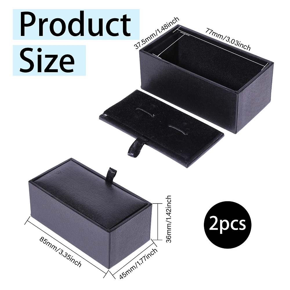 2 Pcs Velvet Cufflink Tie Clip Box Black Storage Gift Box Jewelry Display Box for Engagement Birthday Anniversary 3.35×1.77inch