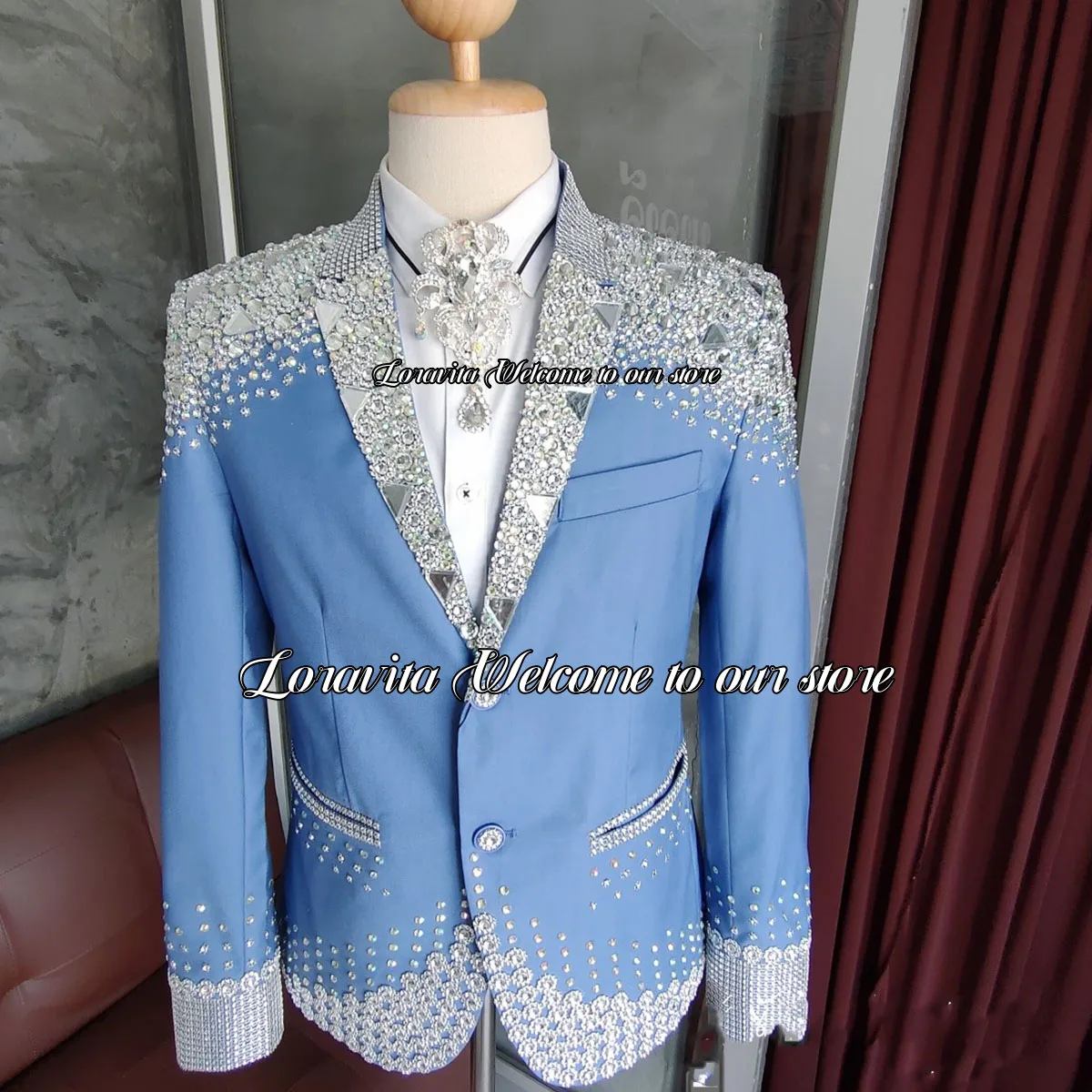 Luxury Gem Men Suits For Wedding Groom Tuxedos Sparkle Crystals  Male Prom Party Blazers 2 Pieces Sets Slim Fit Costume Homme