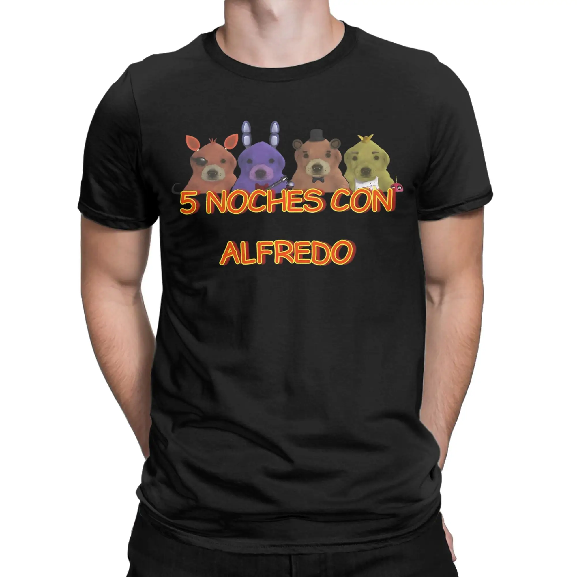 5 Noche Con Alfredo Freddyed Bonnie Game T Shirts Men's  Cotton T-Shirts Crewneck  Tee Shirt Short Sleeve Clothing Plus Size