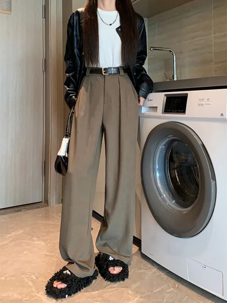 Grey Suit Pants Casual Pants Women's Autumn And Winter High Waisted Loose Drape Straight Leg Pants High Wiast Wide Leg Pants