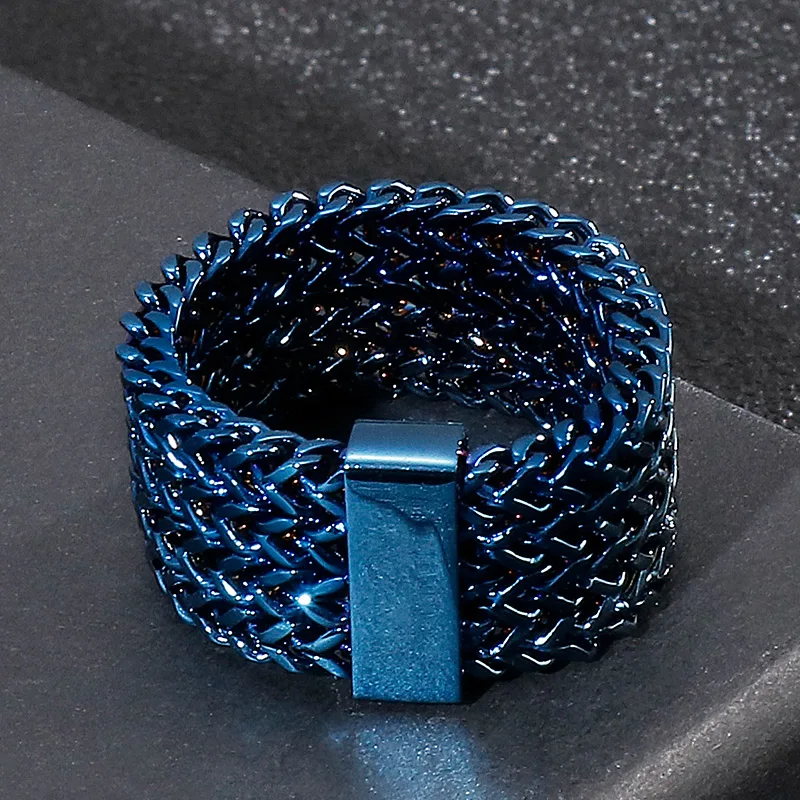 Fongten Men Ring Stainless Steel Mesh Chain Charm Rings For Men Hip Hop Finger Multiple Color Jewelry