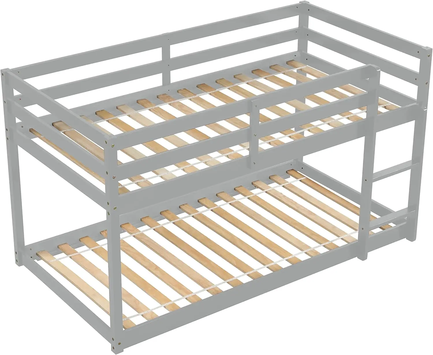 사다리가 있는 트윈 오버 트윈 플로어 벙커침대, 단단한 소나무 낮은 벙크베드, 안전 가드레일 포함, 박스 용수철 필요 없음, 무소음