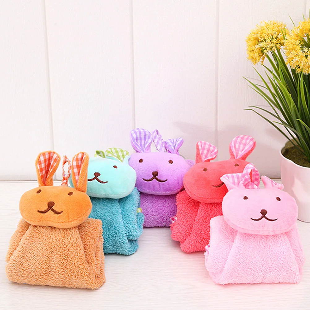 

Hanging Rabbit Coral Fleece Hand Towel Pink Thickened Soft Absorbent Fast Dry Kitchen Bathroom Use Hanging Hand Towels